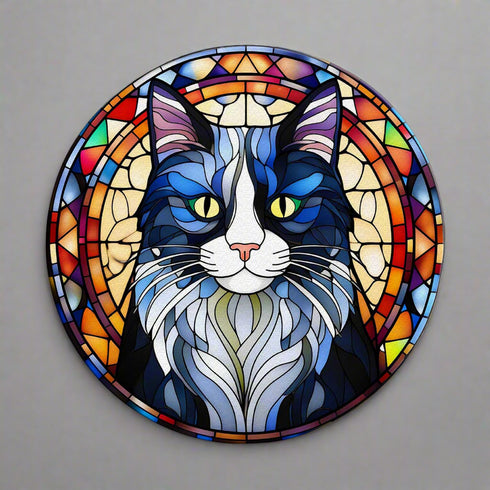 Cat Black & White Glass Suncatcher Worktop Saver